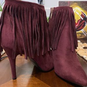 Wine 3 inch ankle boots with Fringes